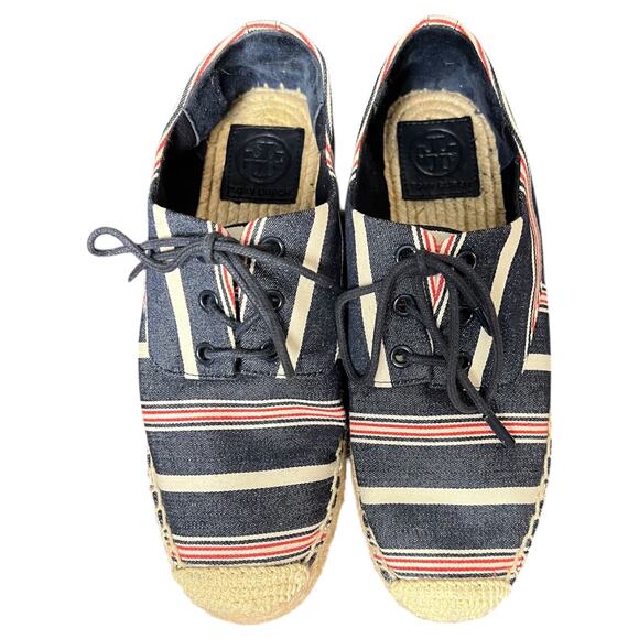 Tory Burch Striped Platform Espadrille Lace Up Shoes Style 8099 - Size 6.5M - Picture 4 of 12